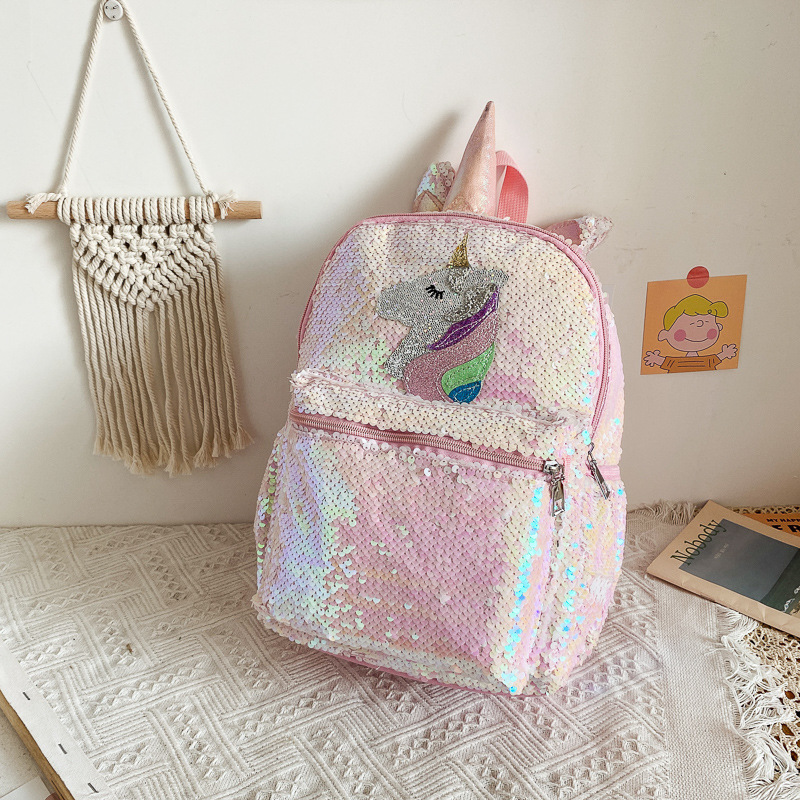 Fashion Backpack Women - Mochila de Unicórnio com Lantejoulas Rosa